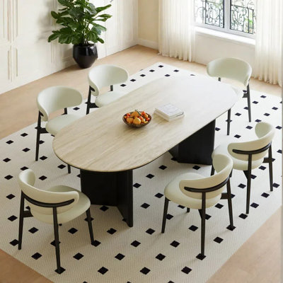 Rock slab oval dining table and chair set