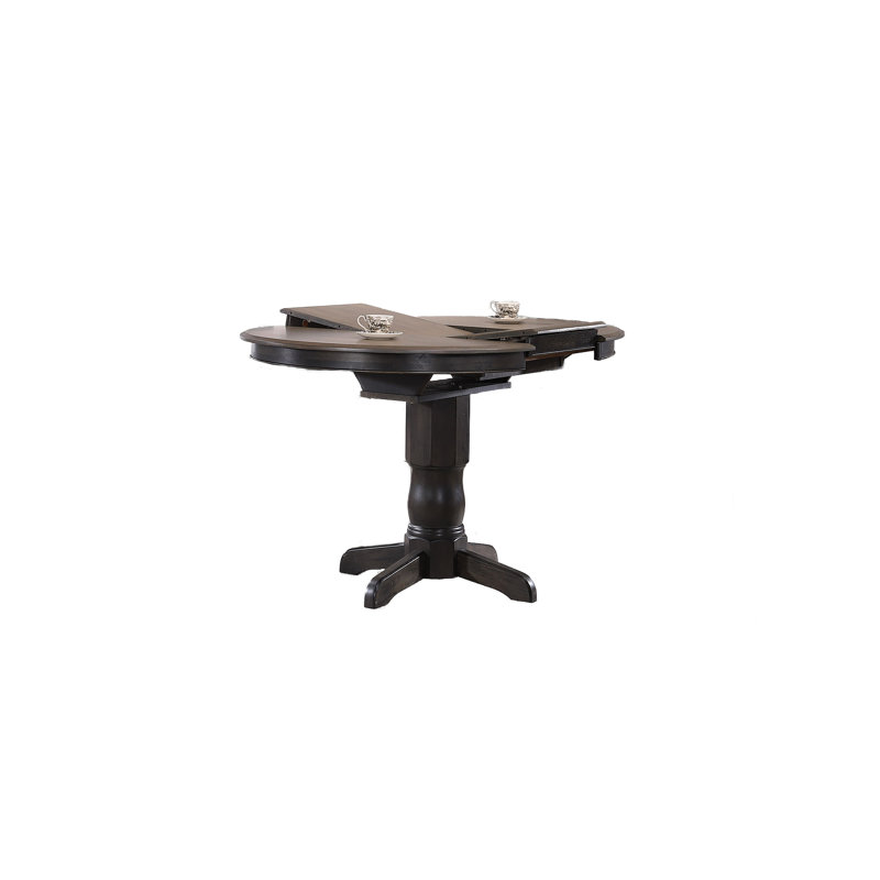 Geirlaugur Round Counter Height Extendable Butterfly Leaf Solid Wood Dining Table in Grey , Gray Stone/Black Stone
