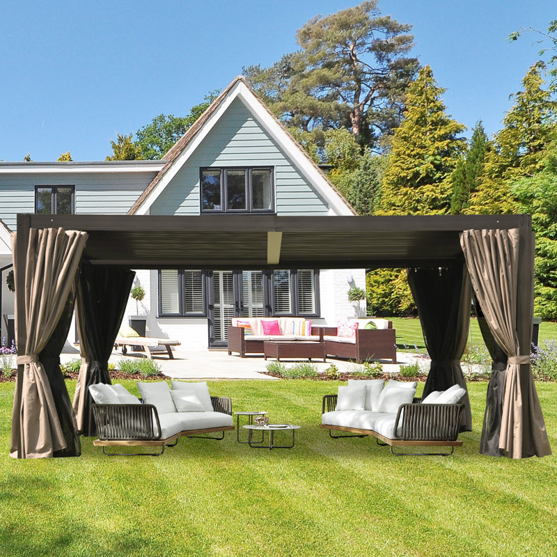 Aluminum Pergola Gazebo with Louvered Roof Canopy, 16 ft. W x 12 ft. D