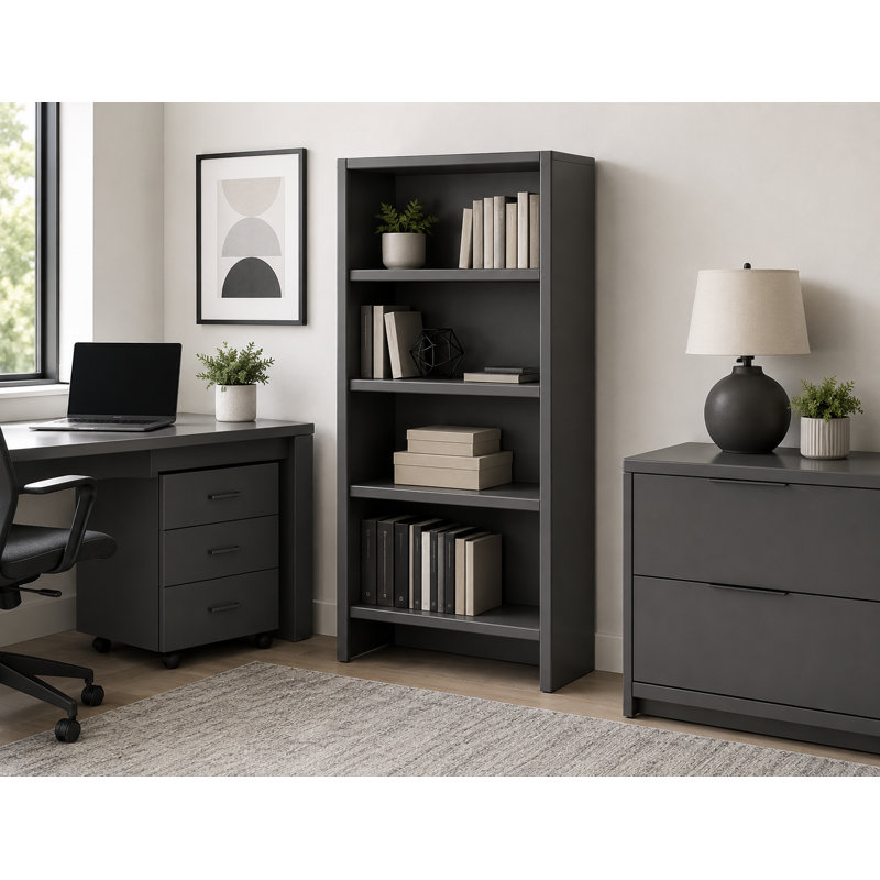 McKaylah Bookcase, Gray, (3 Shelf) 60” H x 32” W x 13” D
