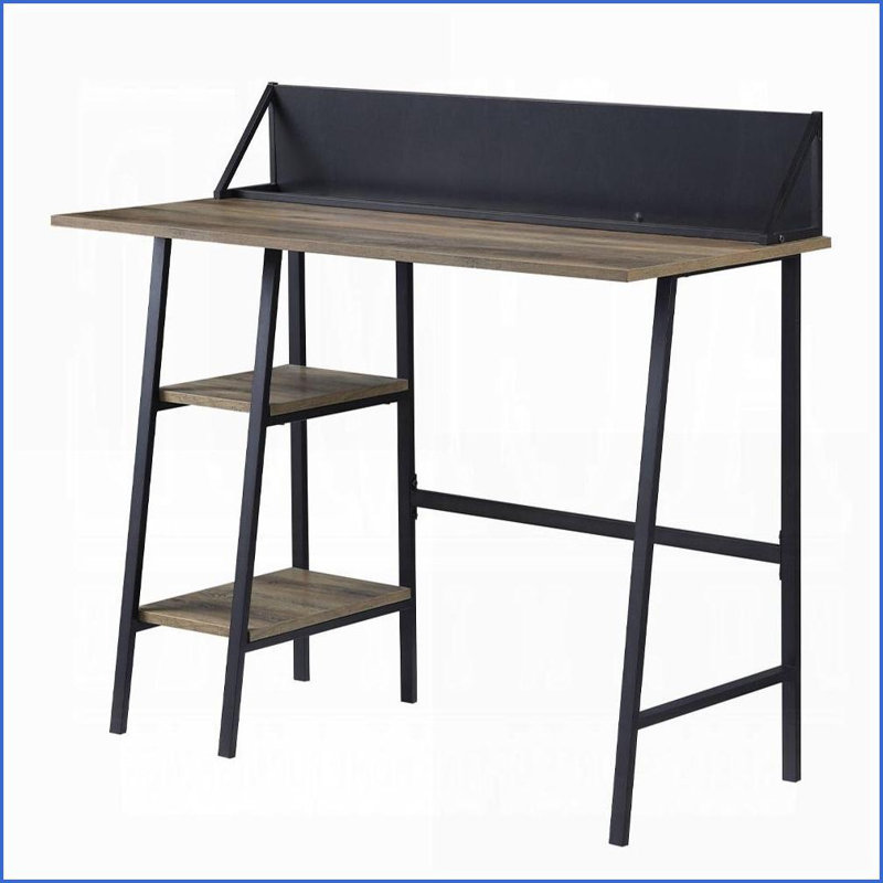 Bureaux, chêne rustique industriel moderne & amp; Bureau d'écriture noir à 2 tablettes avec base en forme de H, support pour téléphone / tablette, H 30 po x l 43 po x P 20 po | Chêne | Panneau de particules + panneau de fibres à densité moyenne