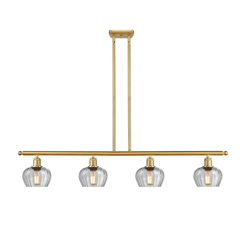 Luminaire suspendu pour îlot de cuisine 4 lumières Calton, Transparent, Or satiné