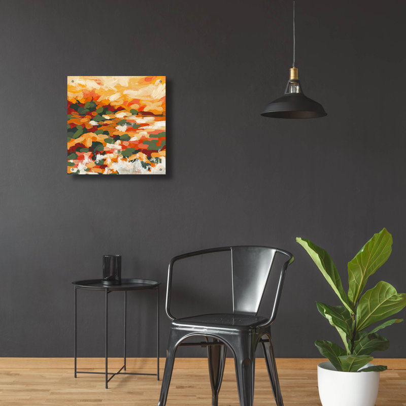 «Orange Summer» par Rich Monet, art mural en verre acrylique, 24 po x 24 po, 24 po x 24 po