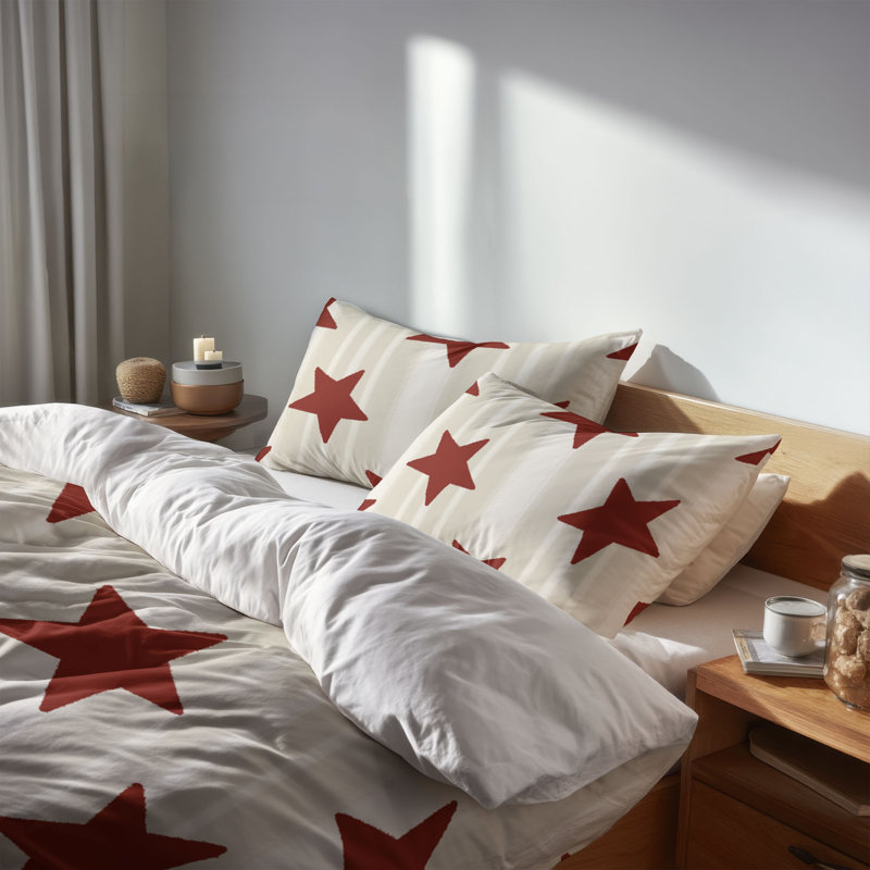 Ensemble d'édredon léger Stars & Stripes, Édredon grand + 2 taies d'oreiller standard, Blanc/rouge