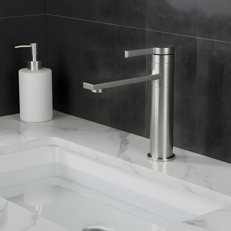 Modern Minimalist Single Handle Bathroom Sink Faucet, Brushed Nickel