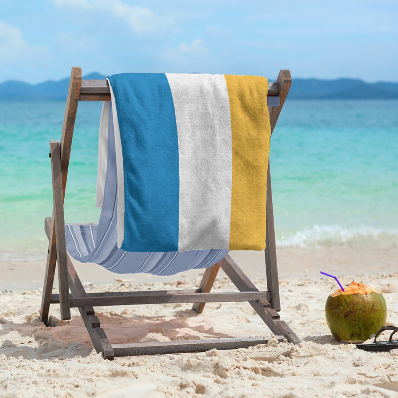 Lightweight Beach Towel, Blue/White/Yellow
