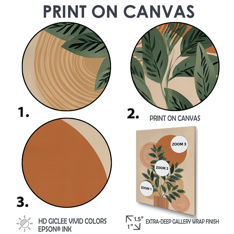«Green and Orange Minimalisme Herb Elegance», reproduction d'art sur toile botanique verte, H 32 po x l 16 po, Cadre flottant