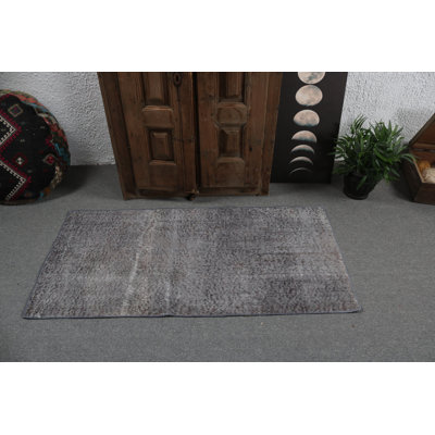 Handcrafted Vintage Boho Style Grey Turkish Rug Perfect for Hallway and Home Living Spaces