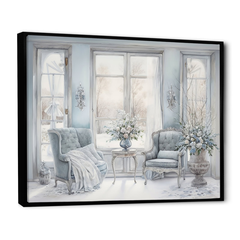 Fenêtres «Winter», impression sur toile scandinave, Cadre flottant noir, H 34 po x l 44 po