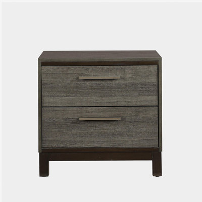 1 table de chevet de style moderne, avec 2 tiroirs et poignées de bar rétro, mobilier de chambre en bois poli bicolore