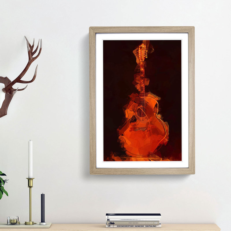 Abstract Guitar - Picture Frame Graphic Art Print, 48cm H x 36cm W x 2cm D, Oak Framed