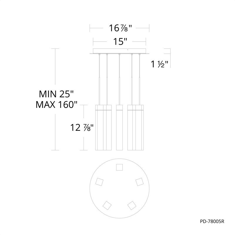 Luminaire suspendu rond Minx Cluster, Nickel antique, H 160 po x l 16,875 po x P 16,875 po, 5