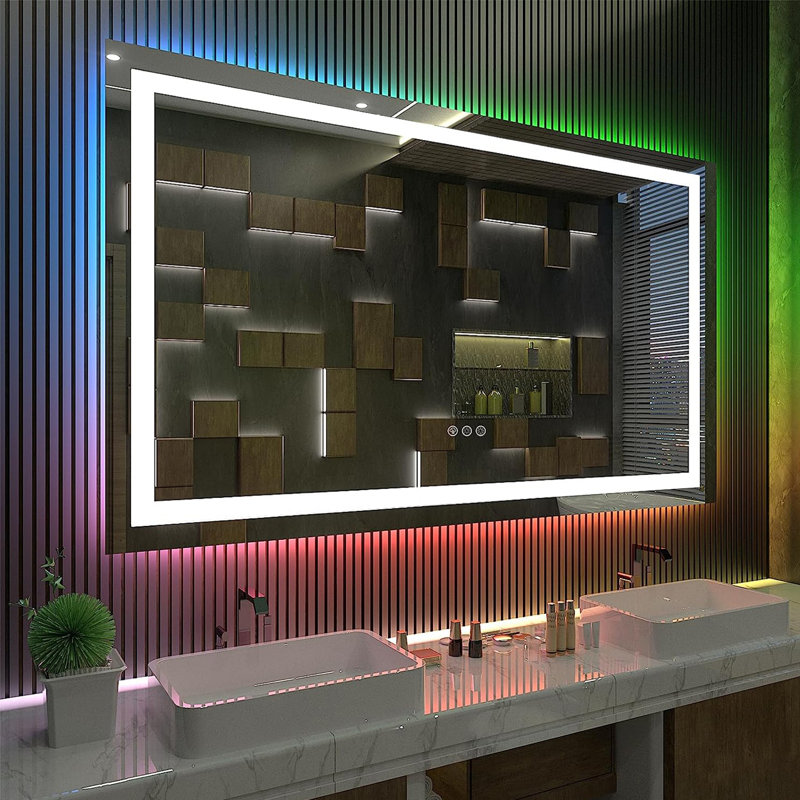  Wayfair Basics® UL Certified RGB Backlit & LED Frontlit Anti-Fog Tempered Glass Bathroom/Vanity Mirror, 60" x 36"