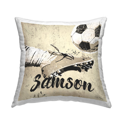 Soccer Ball Kick Personalized Printed Throw Pillow by Peter Horjus