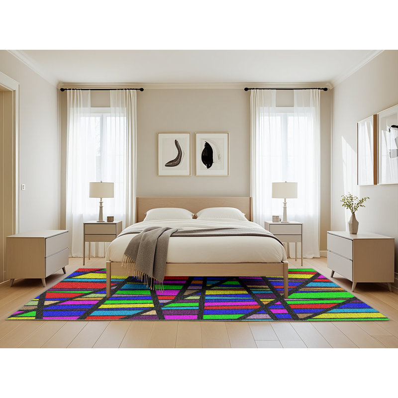 Tapis abstrait vert / bleu / rouge, Rectangle 5 pi x 8 pi