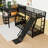Metal L-Shaped Bunk Bed With Built-In Desk And Slide And Shelves-1032303312