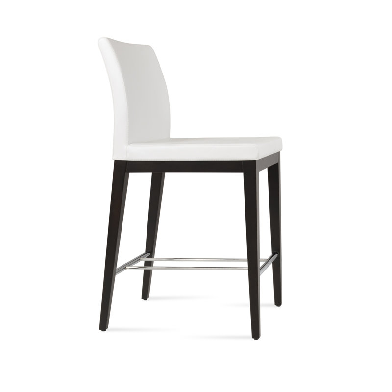 Tabouret de bar Aria, Wengé, Similicuir ppm blanc
