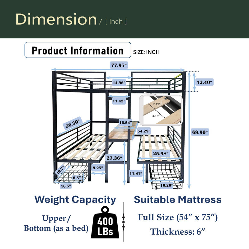 Loft Bed With Table Sets Transformable To Bunk, Full