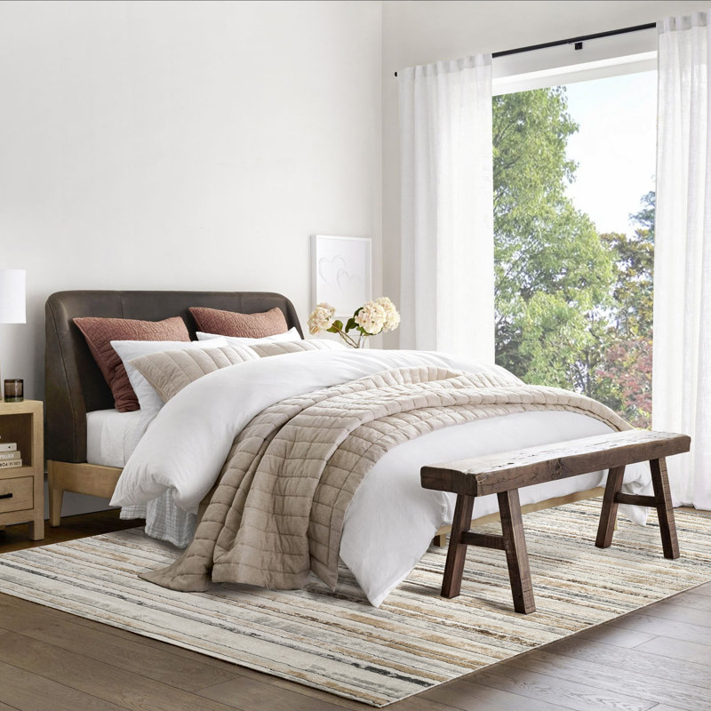 Modern Minimalist Striped Area Rug in Brown/Cream/Gray for Living Room, Hallway, Entryway Rugs, Rectangle 4'11" x 8'