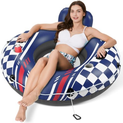 Inflatable River Tube Float - Heavy Duty River Float Pool Floats Lake Premium Water Tubes For Floating Recreational River Raft Lounge Floaties With 2 Cup Holders For Adult