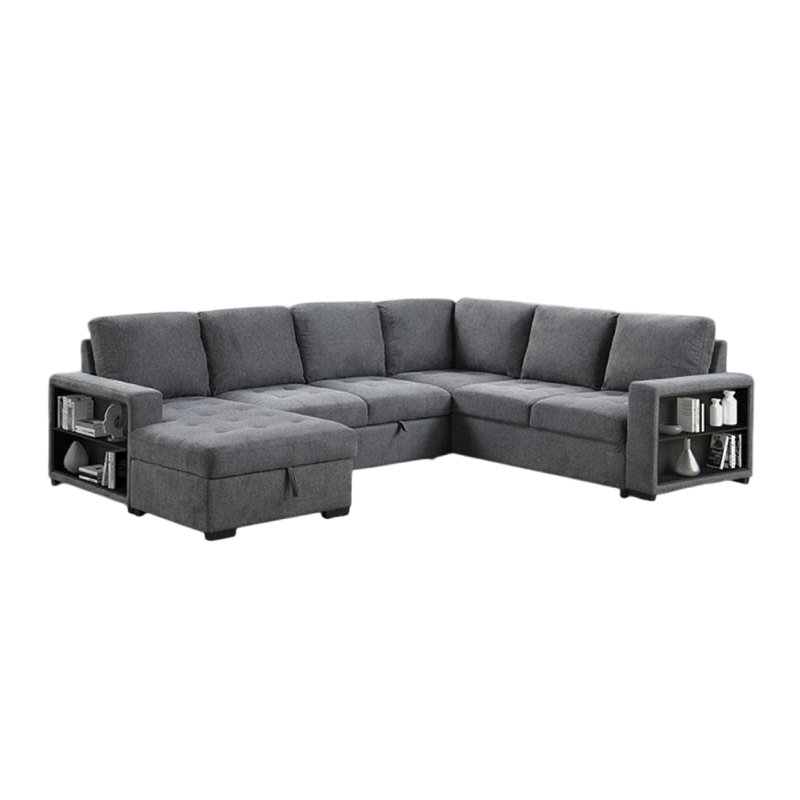 Canapé-lit modulaire avec chaise de rangement gris foncé Stila 128 po Stila, Tissu gris