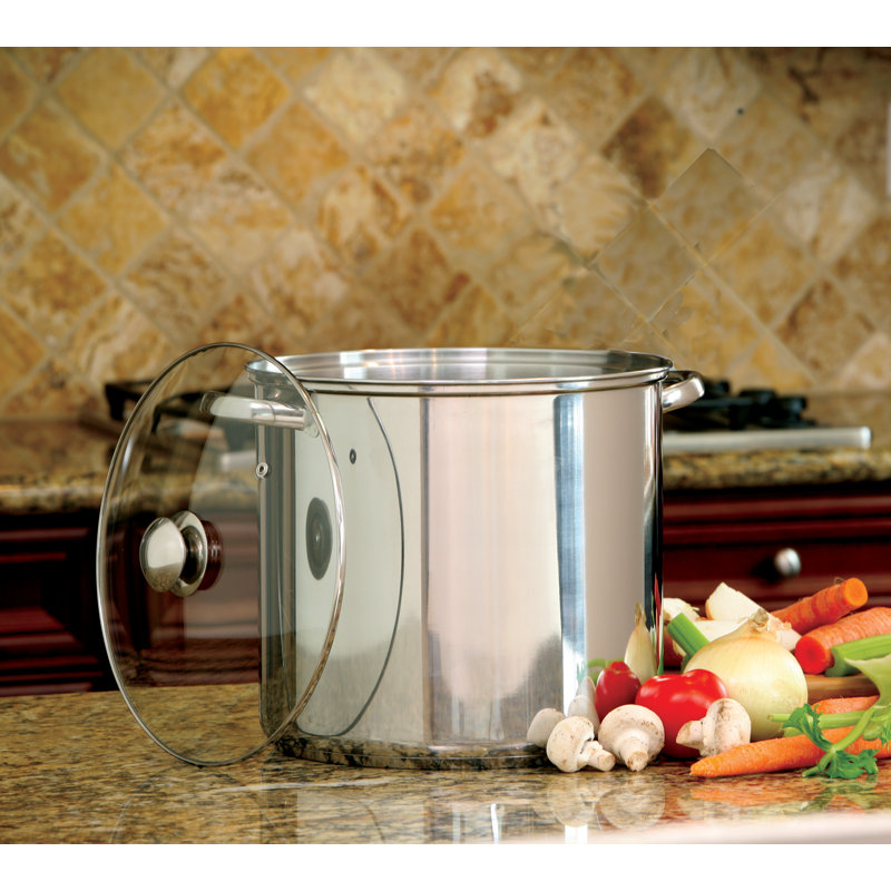 Mirror Polished Stainless Steel Stock Pot with Tempered Glass Lid