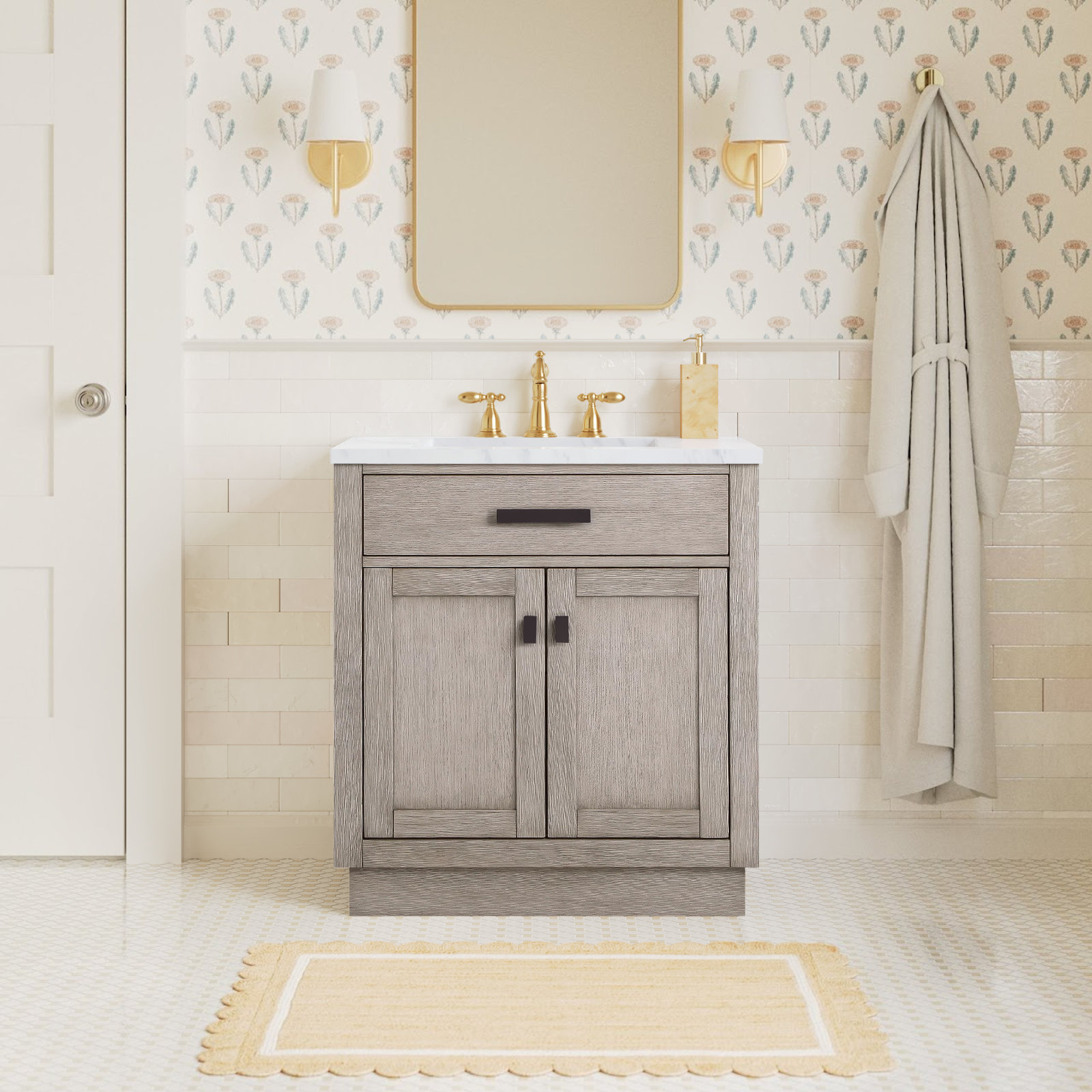 Breshey Single Bathroom Vanity, Gray, 30"W x 21.6"D x 34.2"H