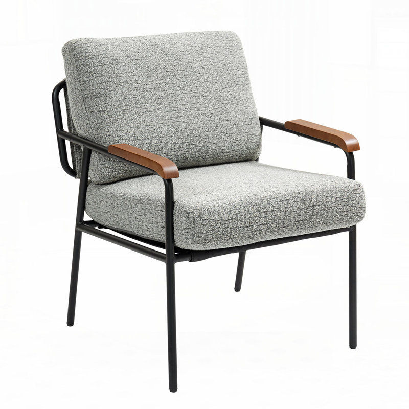 Metal Frame Upholstered Accent Armchair, Gray Fabric