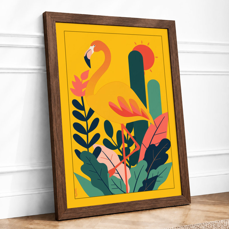 Flamingo Paradise Tropical - Framed Print, A1 - 84.1 x 59.4 cm, Walnut
