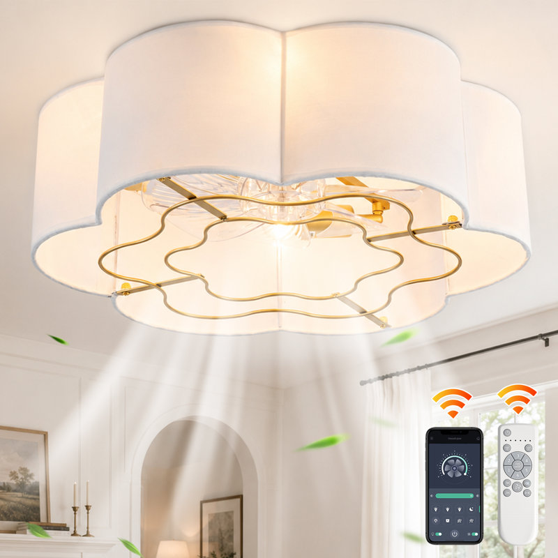 Ventilateur de plafond de style ferme, 20 pouces, 7 pales, structure en tissu, éclairage et télécommande