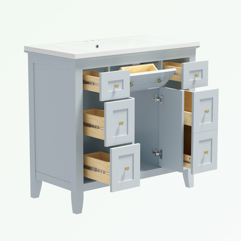 Ensemble de meuble-lavabo Bathroon avec lavabo en résine, 6 tiroirs et 2 armoires, Bleu clair