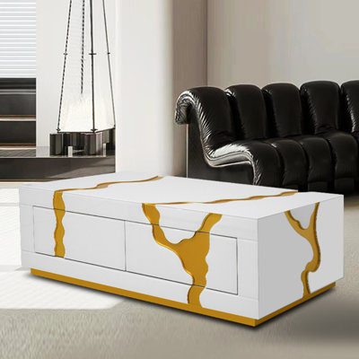 Coffee Table 48" Rectangular In White Glass Mixon Design