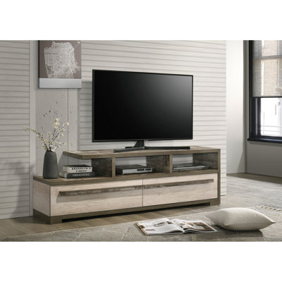 Meuble télé 1pc, deux tons, finition bois, étagère ouverte contemporaine, tiroirs spacieux, rangement dissimulé, meubles de salon en bois, meuble télé