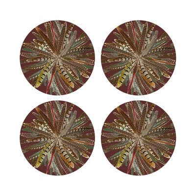 Pheasant Feathers Vegan Leather Round Pebble Placemat
