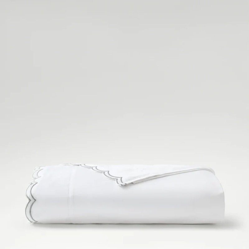Scallop Edge Flat Sheet, California King/King Flat Sheet, White/Silver