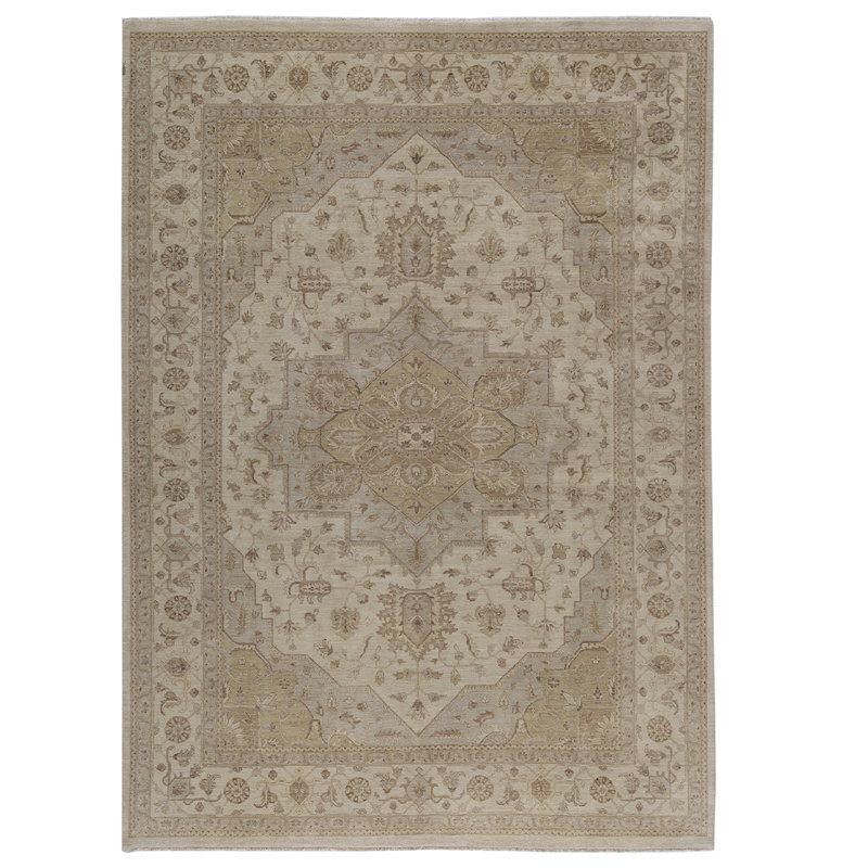 Tapis crème / bleu clair noué à la main de haute qualité