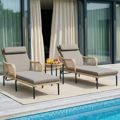 3-piece Aluminum Rattan Lounge Bed Set