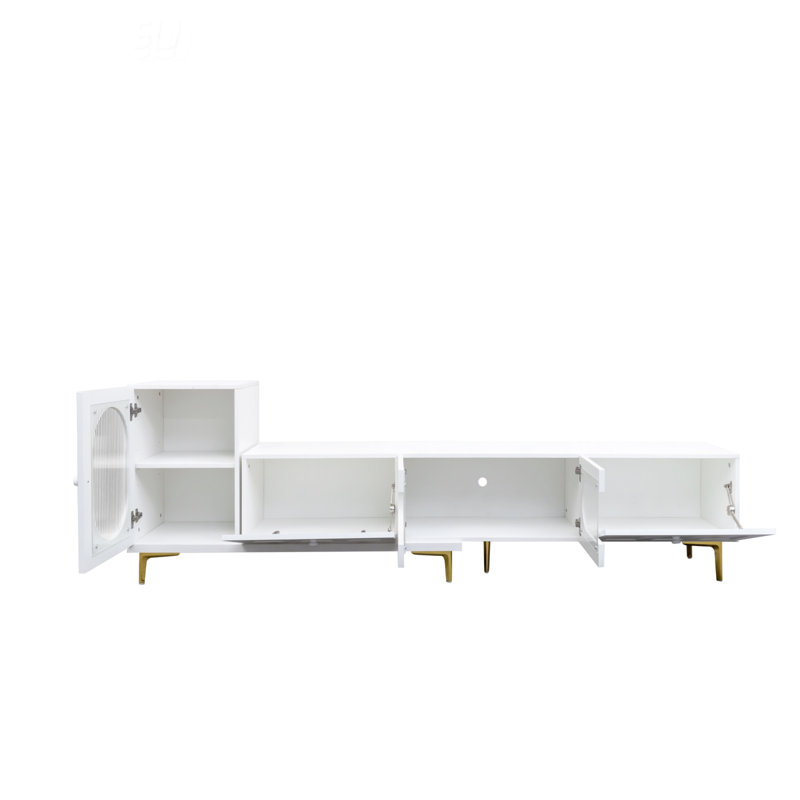 Wood Extendable TV Stand with Storage Cabinets – Rectangle Media Console for Living Room & Bedroom, White