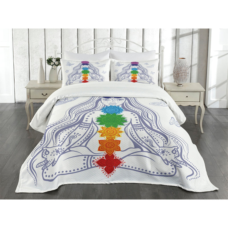 Ambesonne Peace Bedspread Yoga, King Bedspread + 2 Standard Shams