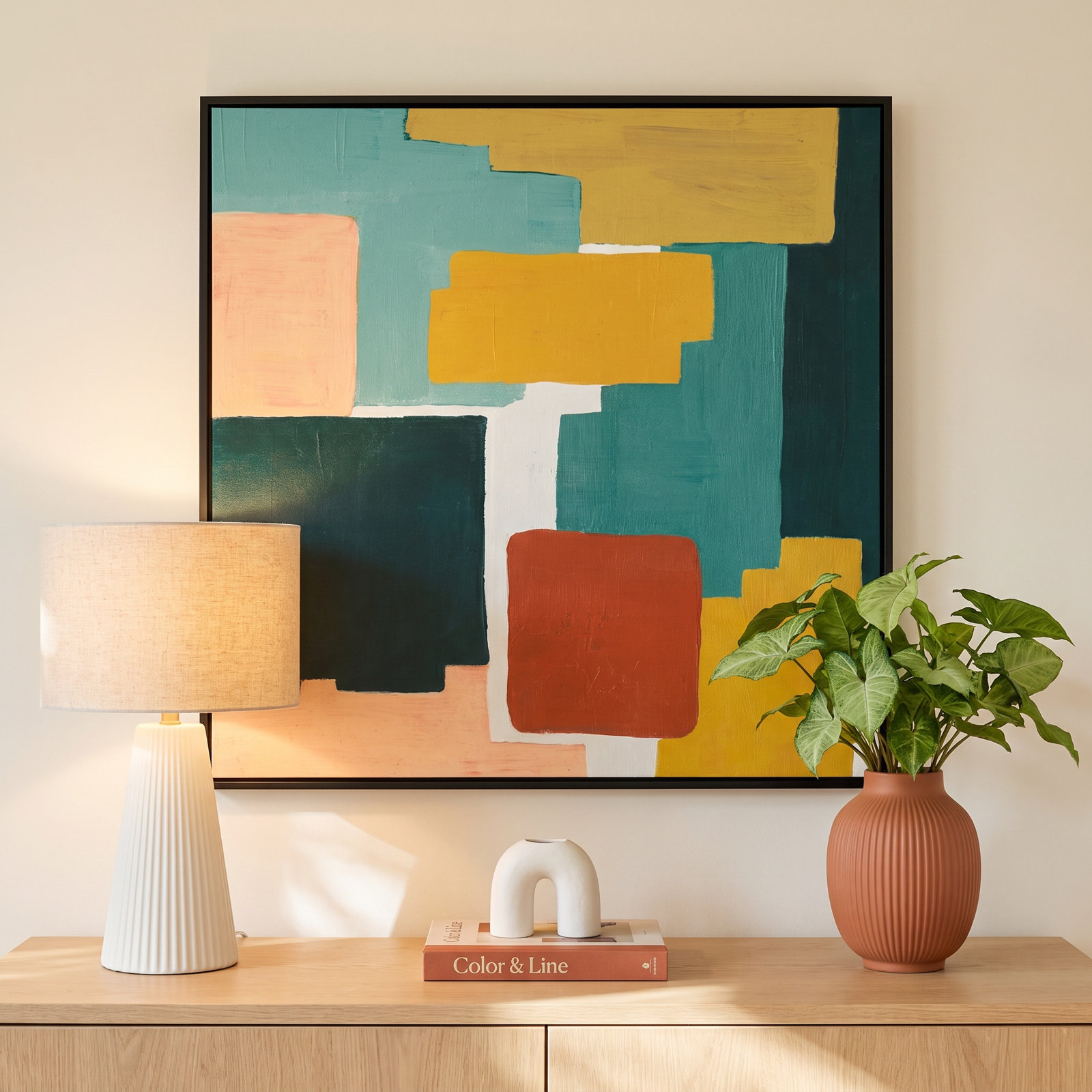Block Abstract II by Grace Popp, 33.38" H x 33.38" W x 0.88" D, Noir Black Framed Paper