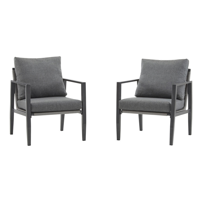 [Set Of 2] Aluminum Lounge Chair With Sleek Rope Accents And Comfortable Cushions, Perfect For Modern Outdoor And Indoor Spaces