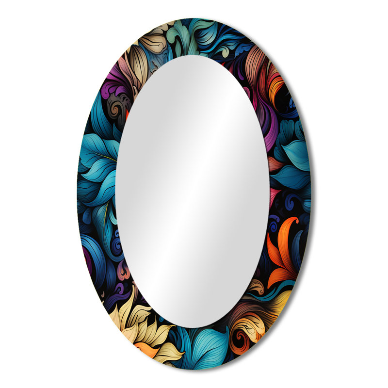 Rukhsaar Exotic Tapestries Boho Pattern - Paisley Large Wall Mirror, Glam Unique, H 36 po x l 24 po, Ovale