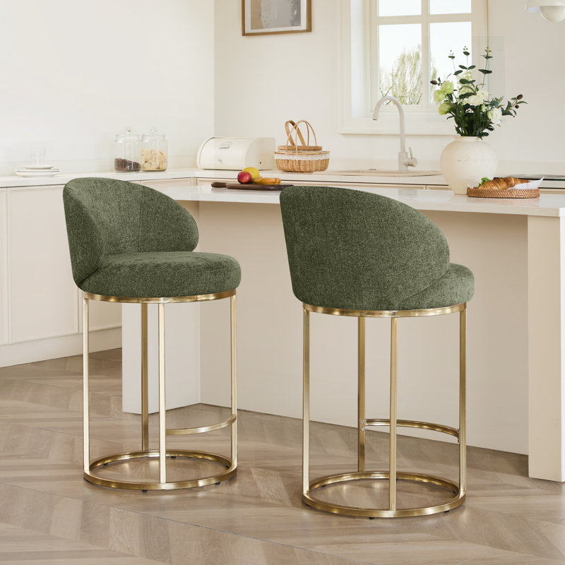 Swivel Upholstered Counter Stool, Moss Green Seat/Light Bronze Frame, 2