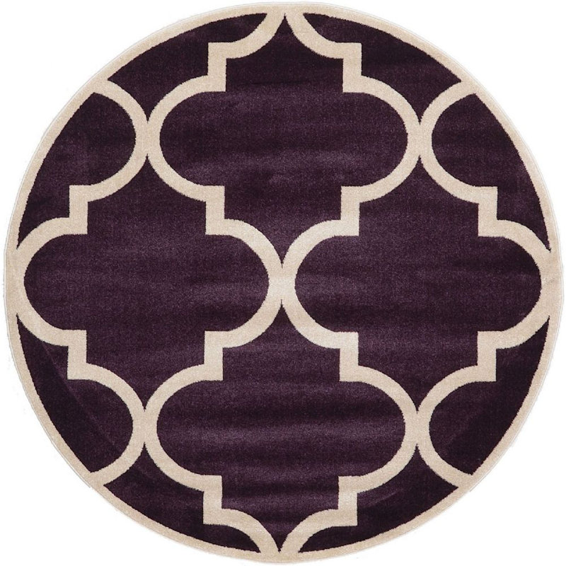 Tapis mauve / beige à motif géométrique Theodora, Rond 8 pi