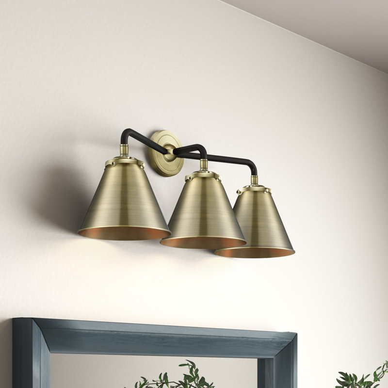 Éclairage pour meuble-lavabo à 3 lumières à intensité variable Donovan, Laiton antique noir, Laiton antique, Incandescente