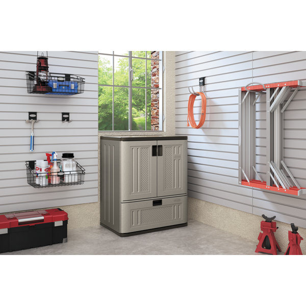 Suncast Plastic Freestanding Garage Cabinet in Gray (30-in W x 72-in H x  20.25-in D) in the Garage Cabinets department at