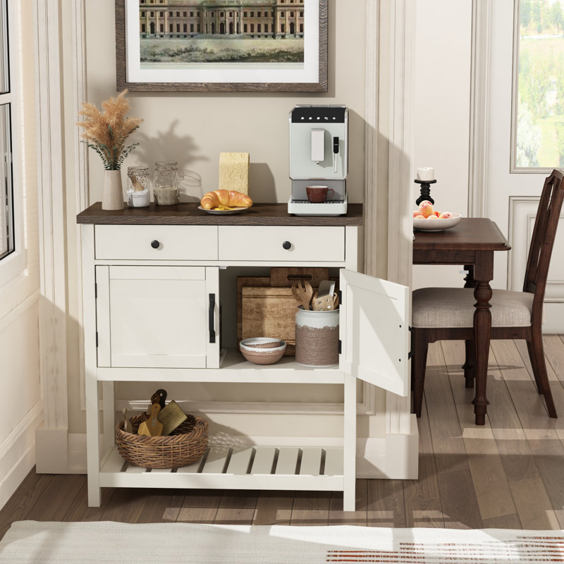 Console H 35,8 po avec 2 portes et tiroir, Brun foncé / blanc