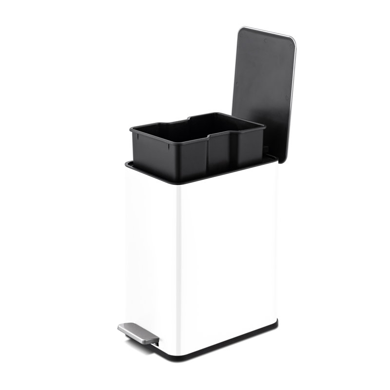 White Stainless Steel 2.6 Gallon Step-On Trash Can
