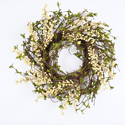 24" Artificial Farmhouse Twig Foliage Leaves Berry Fall Harvest Front Door Wreath Thanksgiving Day Decor