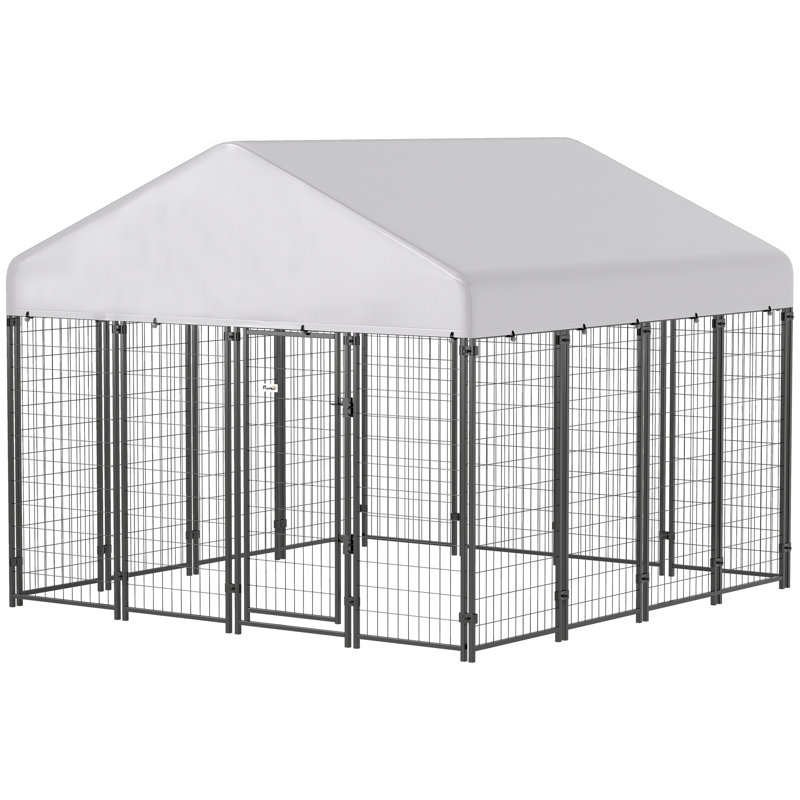 Enclos extérieur pour chien avec toit, 2,44 m x 2,44 m x 1,83 m, en grillage soudé robuste avec verrou anti-évasion